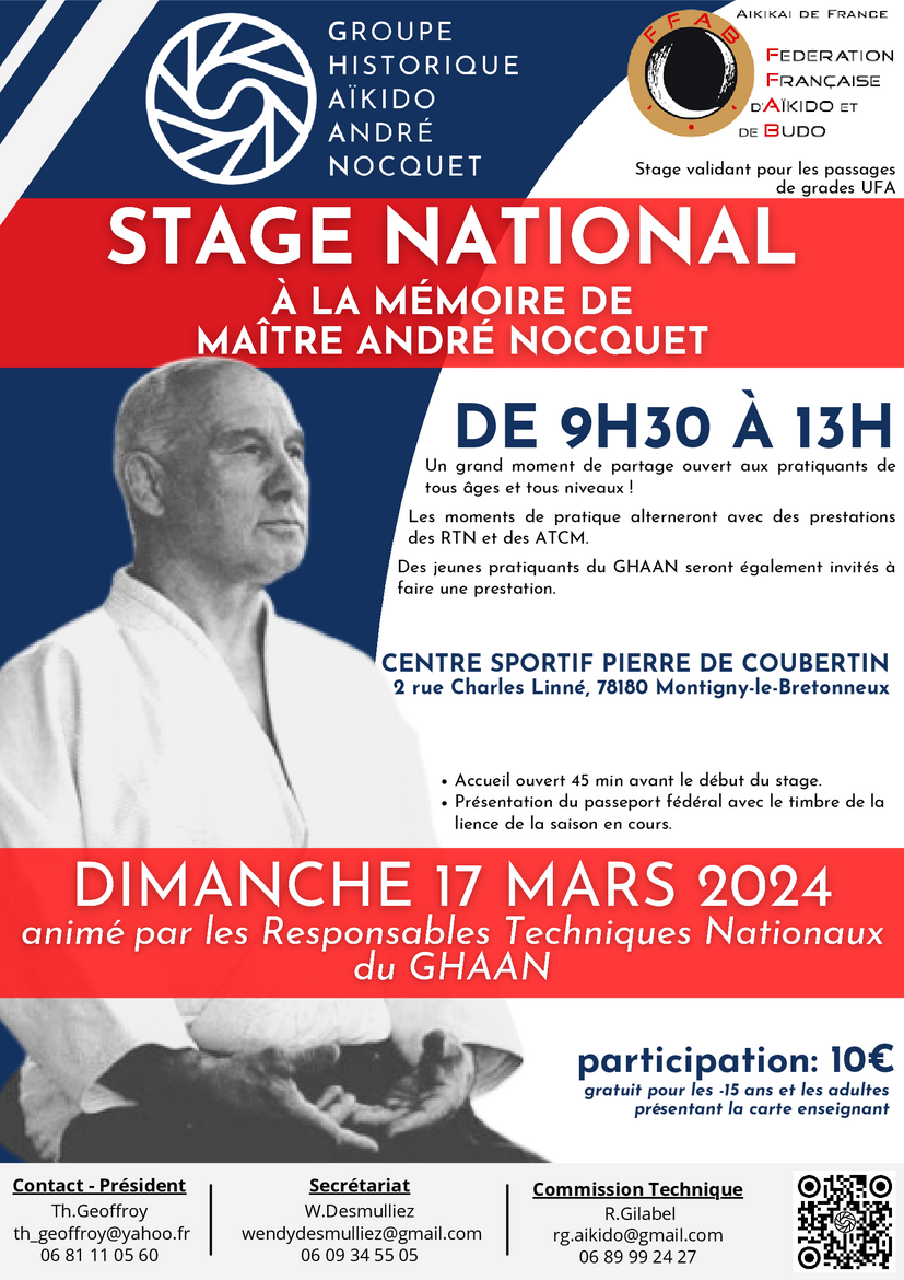 Affiche du Stage d'Aïkido à Montigny-le-Bretonneux animé par Hervé Dizien et Jean-Luc Delaby et Patrice Morand et Pascal Heydacker et Roland Gilabel et Thierry Geoffroy et Mohamed Belayachi le dimanche 17 mars 2024