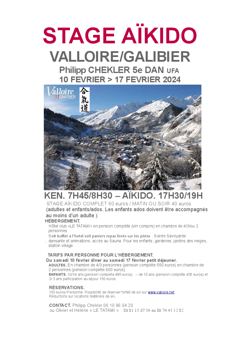 Affiche du Stage d'Aïkido à Valloire animé par Philipp Chekler du dimanche 11 février 2024 au samedi 17 février 2024