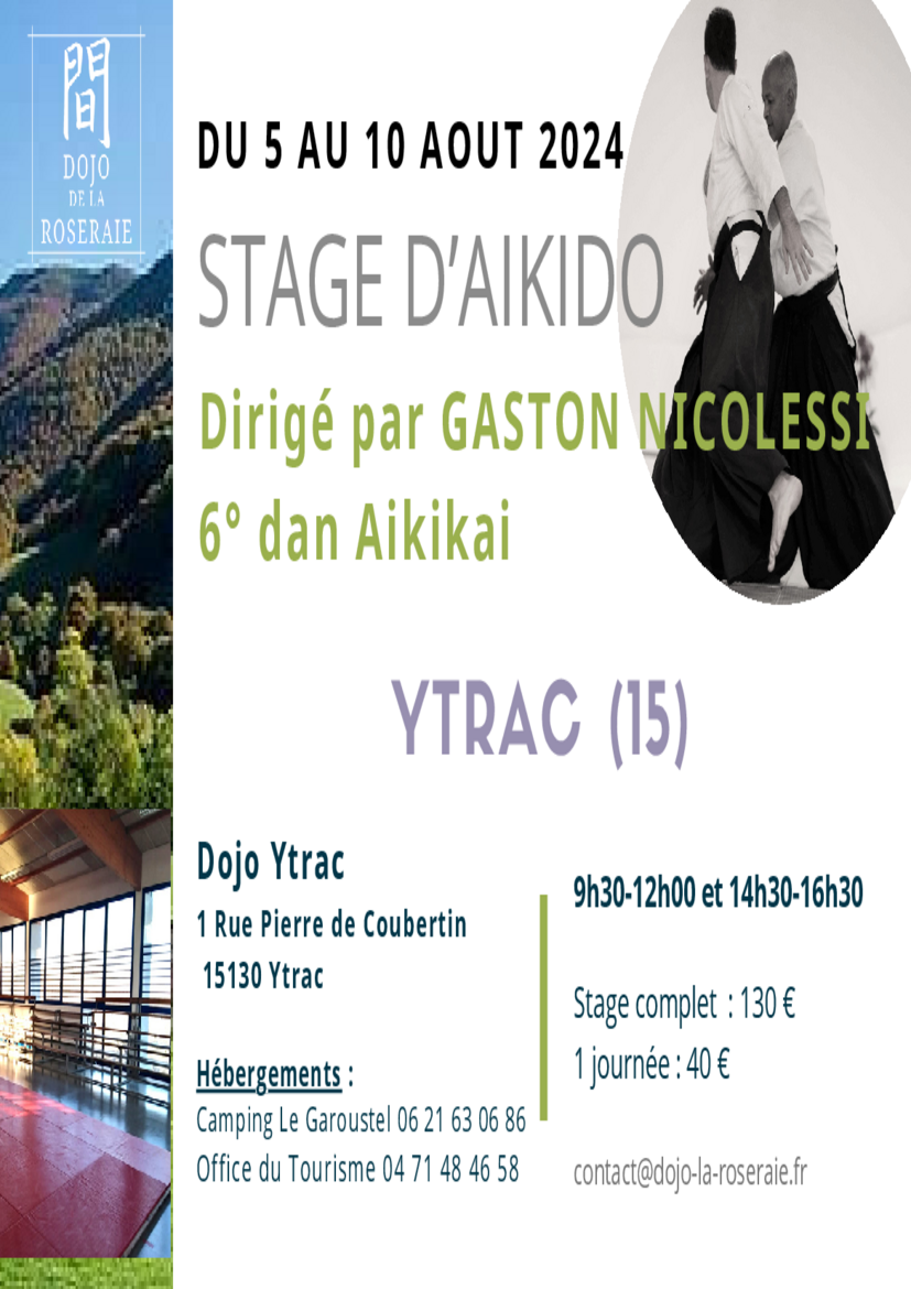 Affiche du Stage d'Aïkido à Ytrac animé par Gaston Nicolessi du lundi 5 août 2024 au samedi 10 août 2024