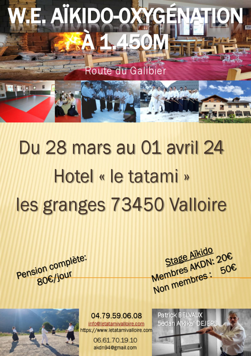 Affiche du Stage d'Aïkido à Valloire animé par Patrick Belvaux du jeudi 28 mars 2024 au lundi 1 avril 2024
