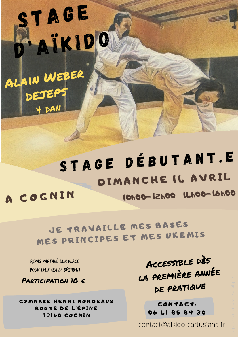 Affiche du Stage d'Aïkido à Cognin animé par Alain Weber le dimanche 14 avril 2024