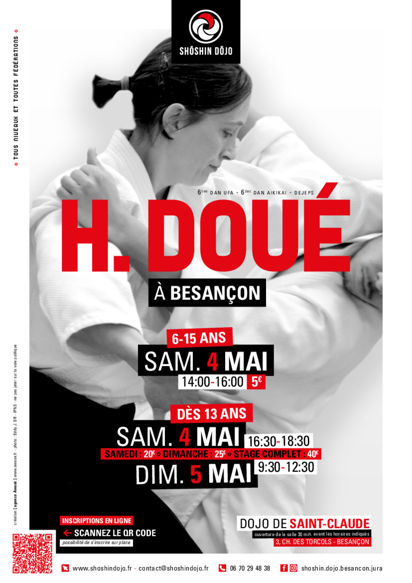 Affiche du Stage d'Aïkido à Besançon animé par Hélène Doué du samedi 4 mai 2024 au dimanche 5 mai 2024