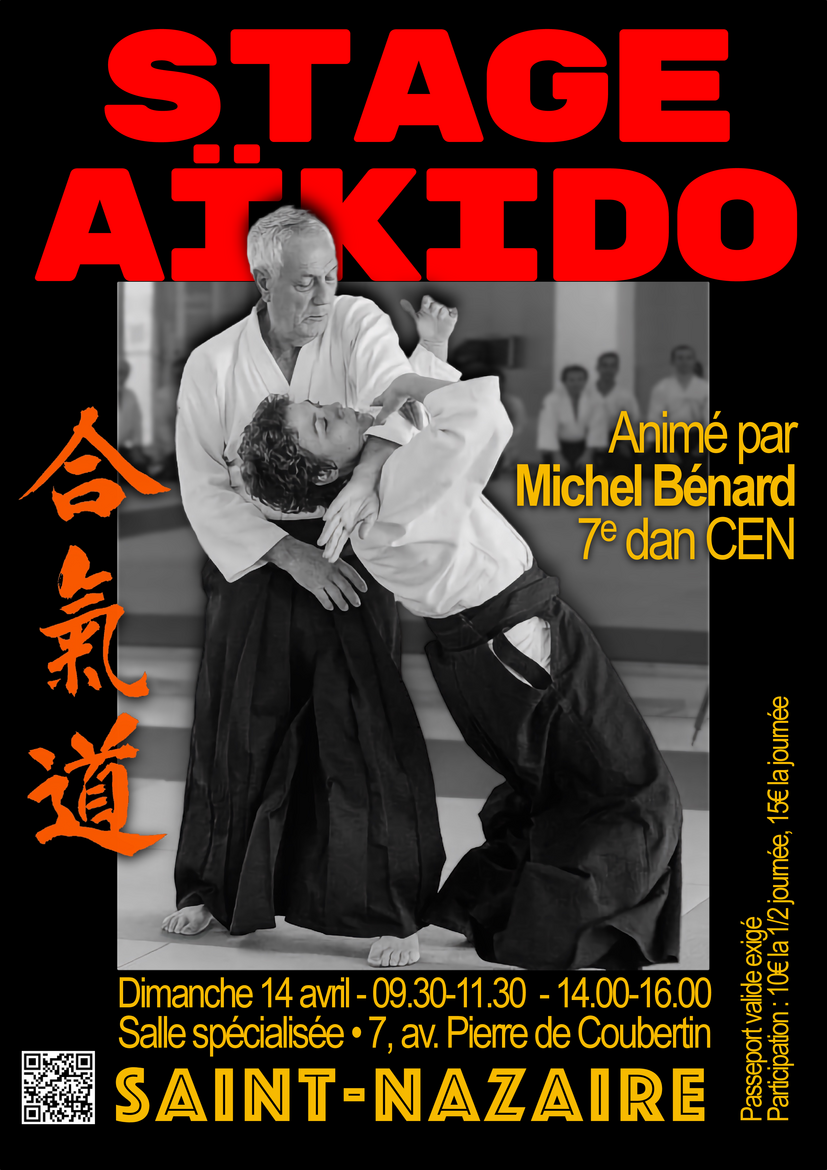 Affiche du Stage d'Aïkido à Saint-Nazaire animé par Michel Benard le dimanche 14 avril 2024
