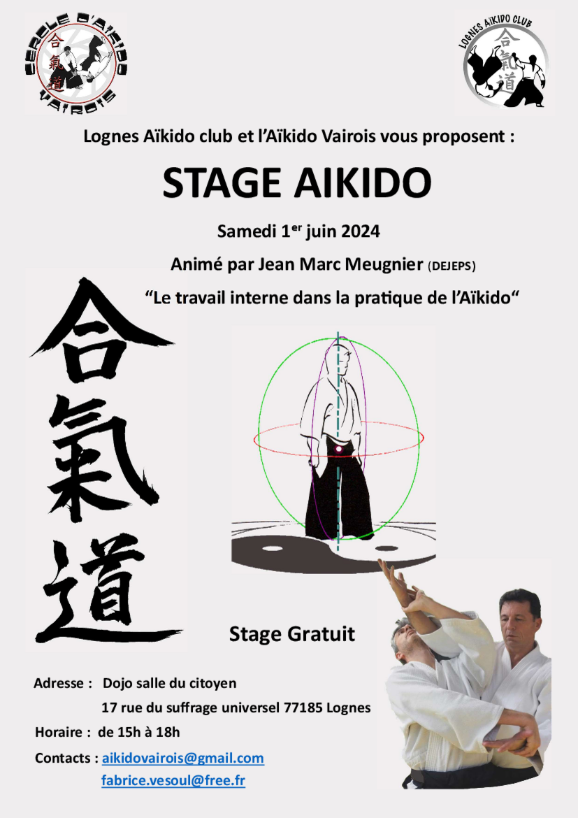 Affiche du Stage d'Aïkido à Lognes animé par Jean Marc Meugnier le samedi 1 juin 2024