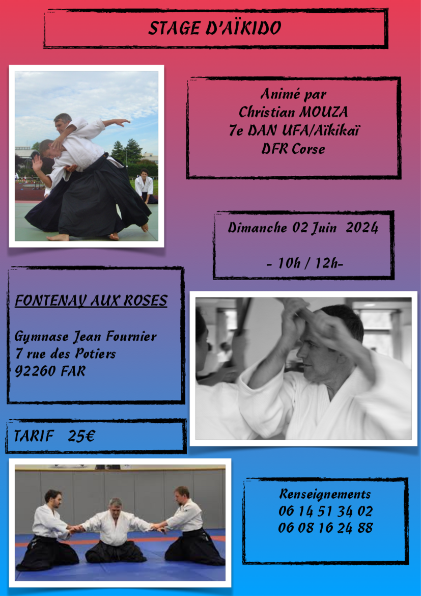 Affiche du Stage d'Aïkido à Fontenay-aux-Roses animé par Christian Mouza le dimanche 2 juin 2024