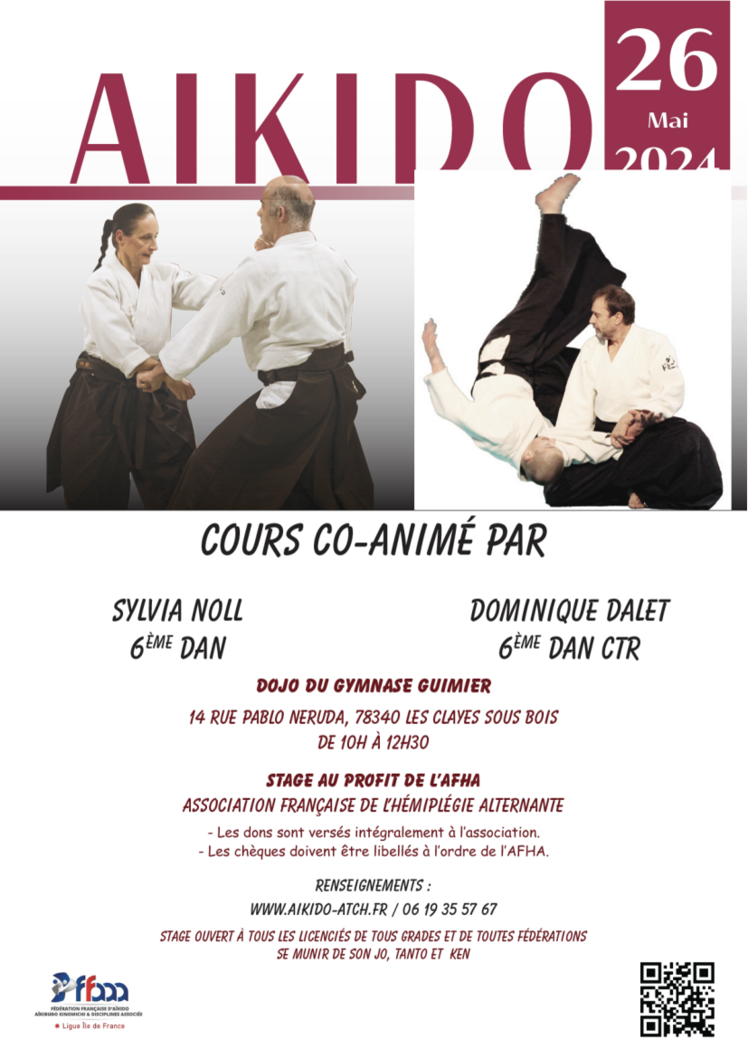 Affiche du Stage d'Aïkido à Les Clayes-sous-Bois animé par Dominique Dalet et Sylvia Noll le dimanche 26 mai 2024