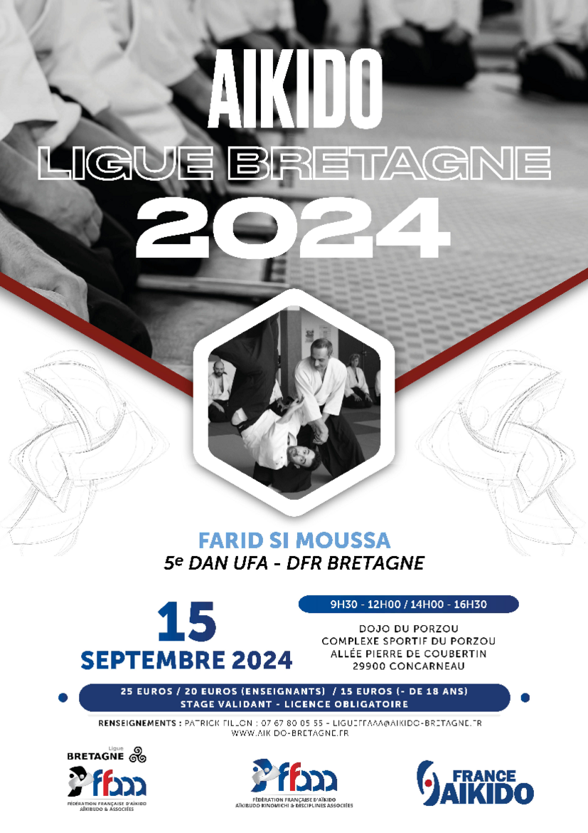 Affiche du Stage d'Aïkido à Concarneau animé par Farid Si Moussa le dimanche 15 septembre 2024