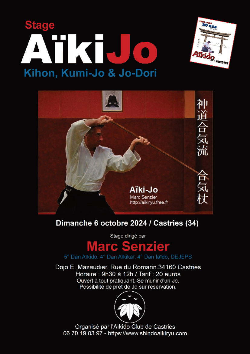 Affiche du Stage d'Aïkido à Castries animé par Marc Senzier le dimanche 6 octobre 2024