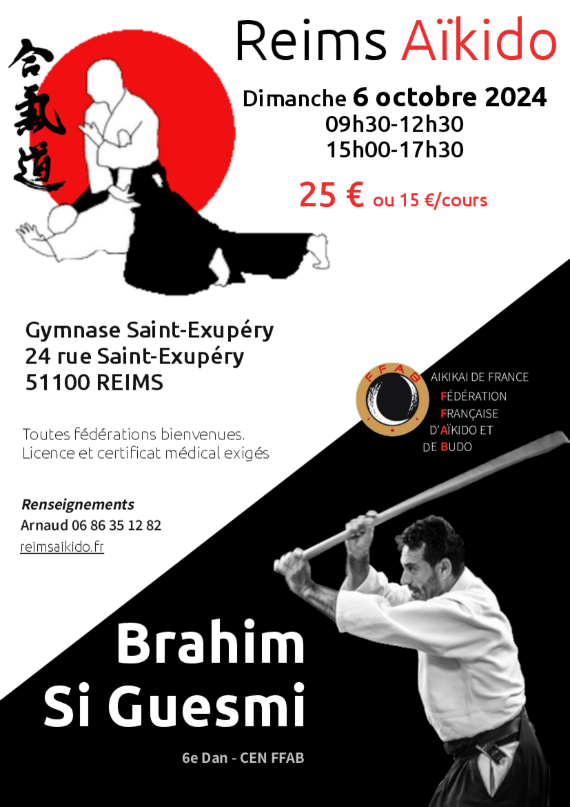 Affiche du Stage d'Aïkido à Reims animé par Brahim Si Guesmi le dimanche 6 octobre 2024