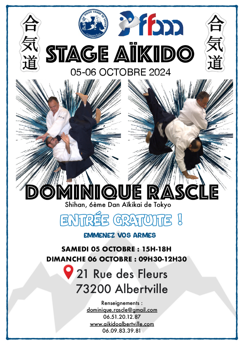 Affiche du Stage d'Aïkido à Albertville animé par Dominique Rascle du samedi 5 octobre 2024 au dimanche 6 octobre 2024