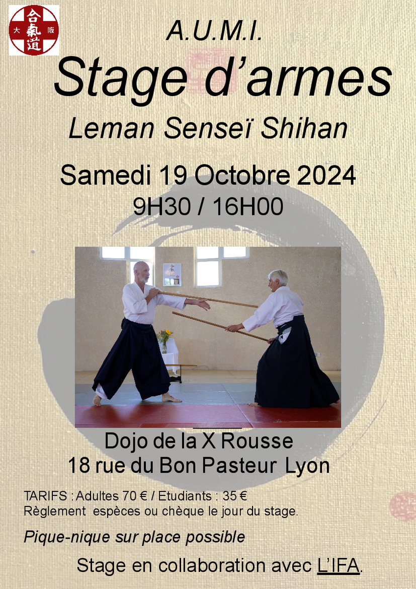 Affiche du Stage d'Aïkido à Lyon animé par Etienne Leman le samedi 19 octobre 2024