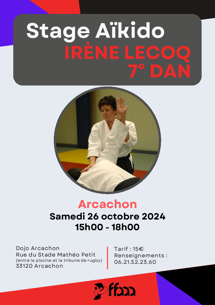 Affiche du Stage d'Aïkido à Arcachon animé par Irène Lecoq le samedi 26 octobre 2024