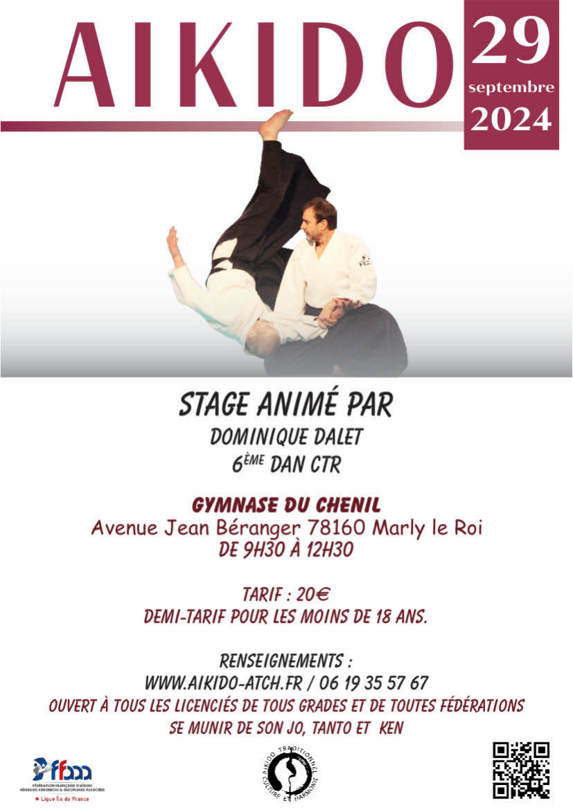 Affiche du Stage d'Aïkido à Marly-le-Roi animé par Dominique Dalet le dimanche 29 septembre 2024