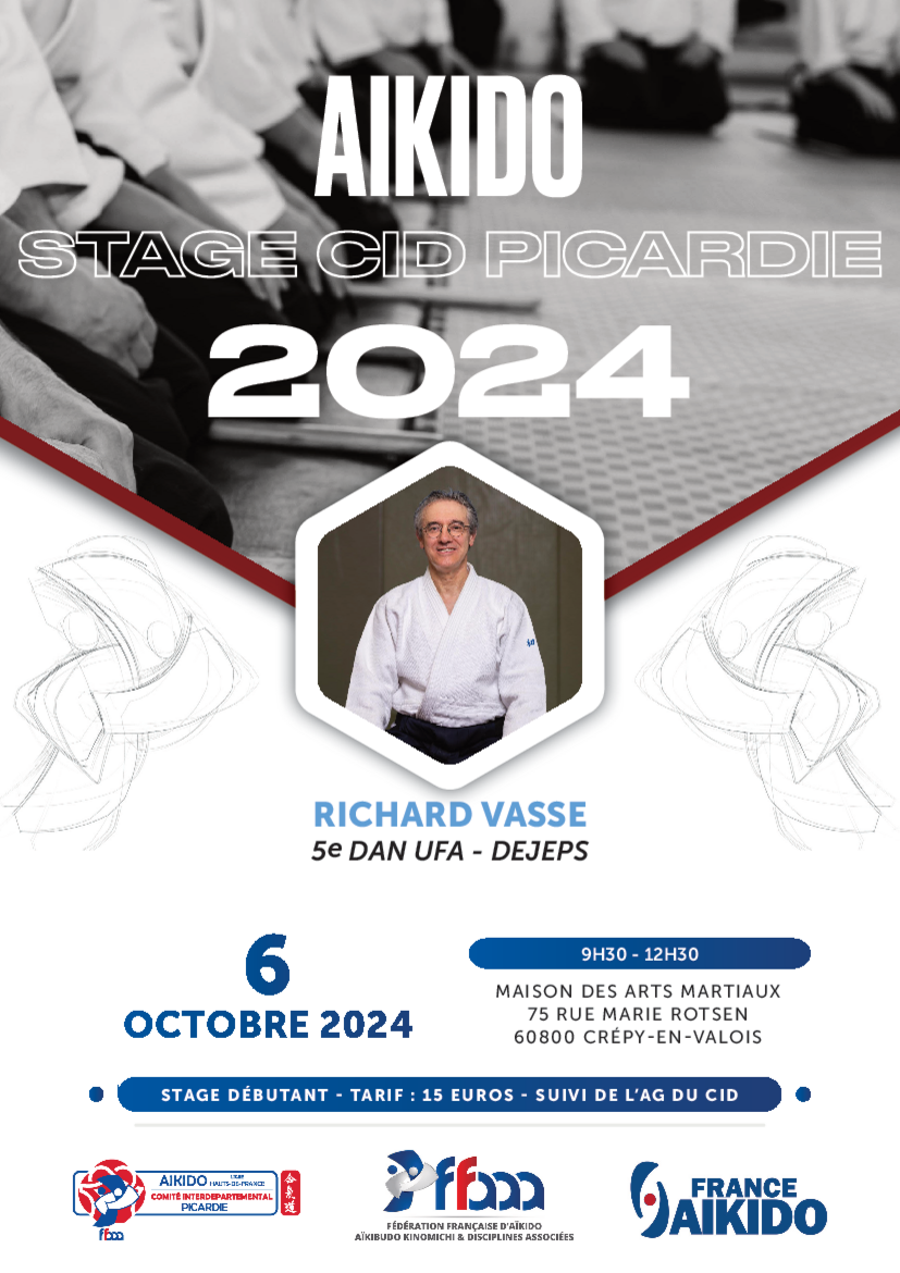 Affiche du Stage d'Aïkido à Crépy-en-Valois animé par Richard Vasse le dimanche 6 octobre 2024