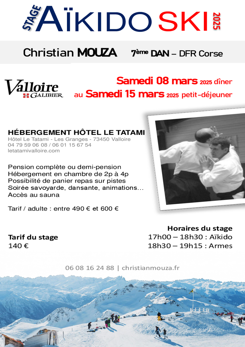 Affiche du Stage d'Aïkido à Valloire animé par Christian Mouza du samedi 8 mars 2025 au samedi 15 mars 2025