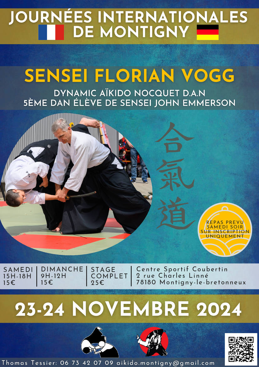 Affiche du Stage d'Aïkido à Montigny-le-Bretonneux animé par Florian Vogg du samedi 23 novembre 2024 au dimanche 24 novembre 2024