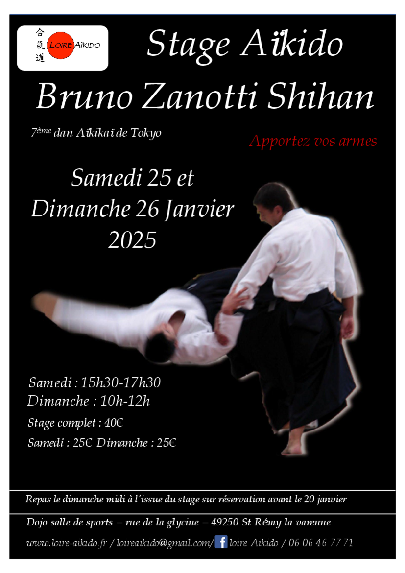 Affiche du Stage d'Aïkido à Brissac-Loire-Aubance animé par Bruno Zanotti du samedi 25 janvier 2025 au dimanche 26 janvier 2025