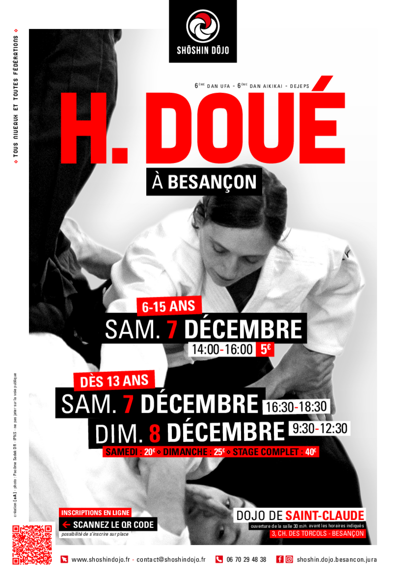 Affiche du Stage d'Aïkido à Besançon animé par Hélène Doué du samedi 7 décembre 2024 au dimanche 8 décembre 2024