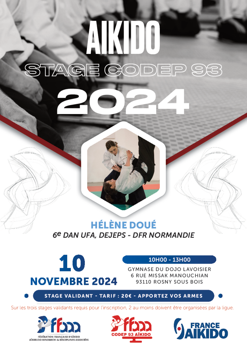 Affiche du Stage d'Aïkido à Rosny-sous-Bois animé par Hélène Doué le dimanche 10 novembre 2024