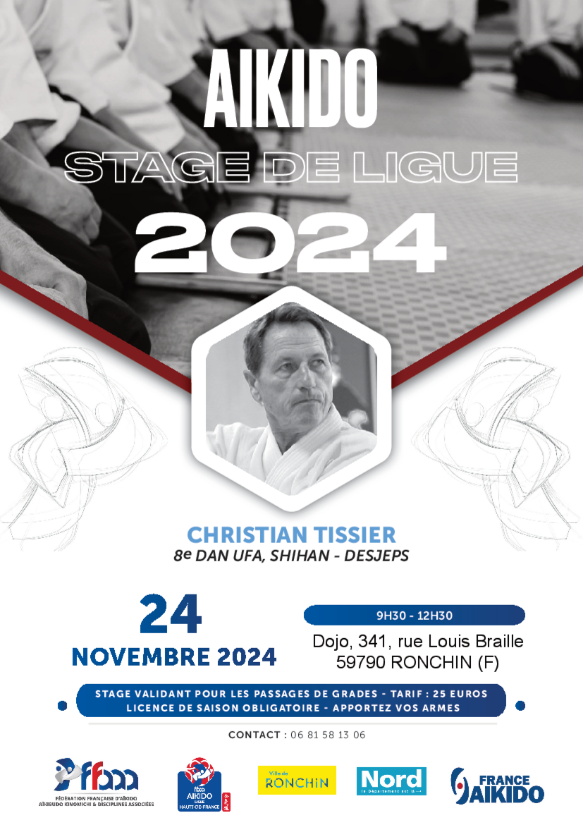 Affiche du Stage d'Aïkido à Ronchin animé par Christian Tissier le dimanche 24 novembre 2024