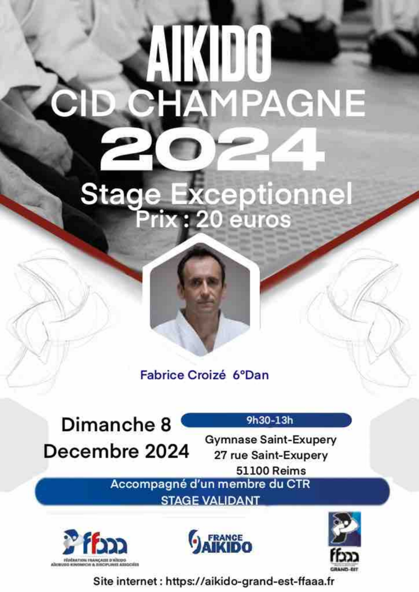 Affiche du Stage d'Aïkido à Reims animé par Fabrice Croizé le dimanche 8 décembre 2024