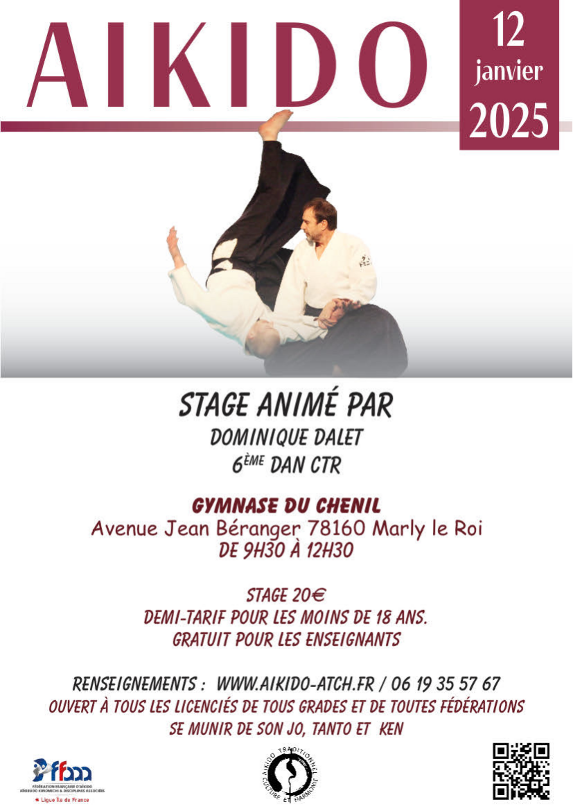 Affiche du Stage d'Aïkido à Marly-le-Roi animé par Dominique Dalet le dimanche 12 janvier 2025