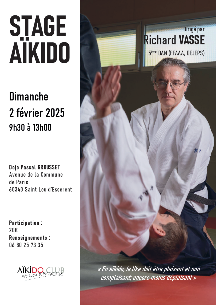 Affiche du Stage d'Aïkido à Saint-Leu-d'Esserent animé par Richard Vasse le dimanche 2 février 2025