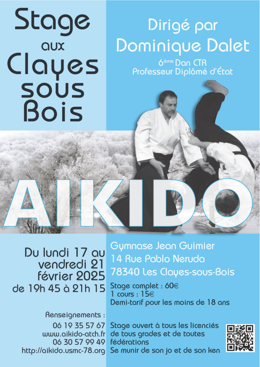 Affiche du Stage d'Aïkido à Les Clayes-sous-Bois animé par Dominique Dalet du lundi 17 février 2025 au vendredi 21 février 2025