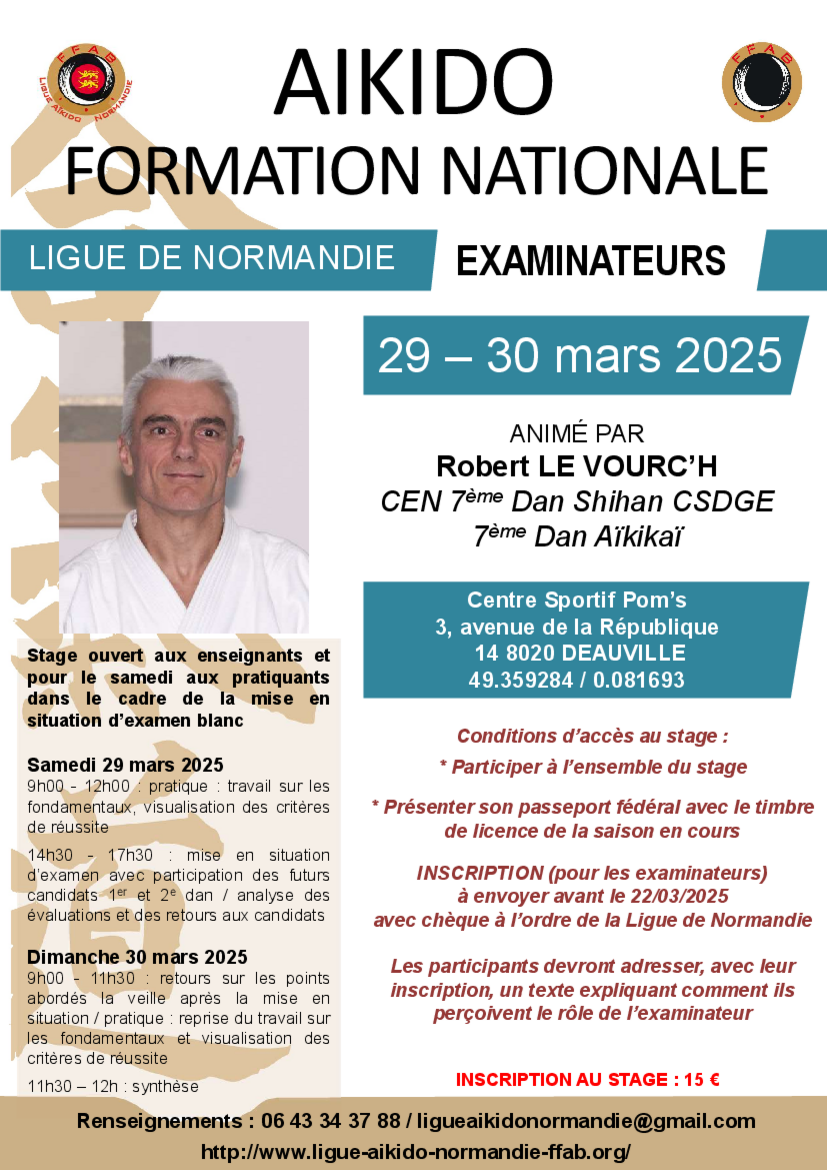 Affiche du Stage d'Aïkido à Deauville animé par Robert Le Vourch' du samedi 29 mars 2025 au dimanche 30 mars 2025