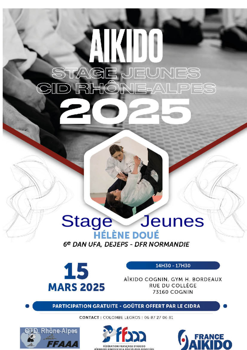 Affiche du Stage d'Aïkido à Cognin animé par Hélène Doué le samedi 15 mars 2025