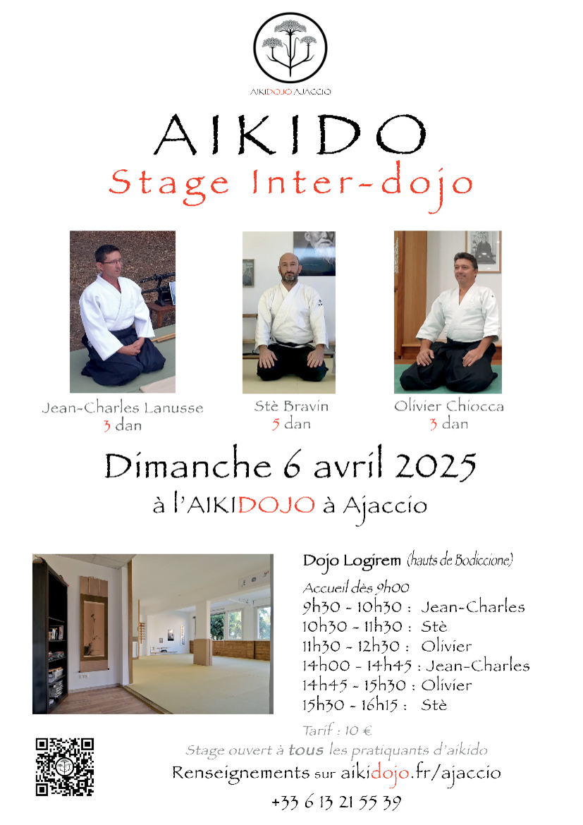 Affiche du Stage d'Aïkido à Ajaccio animé par Stéphane Bravin le dimanche 6 avril 2025