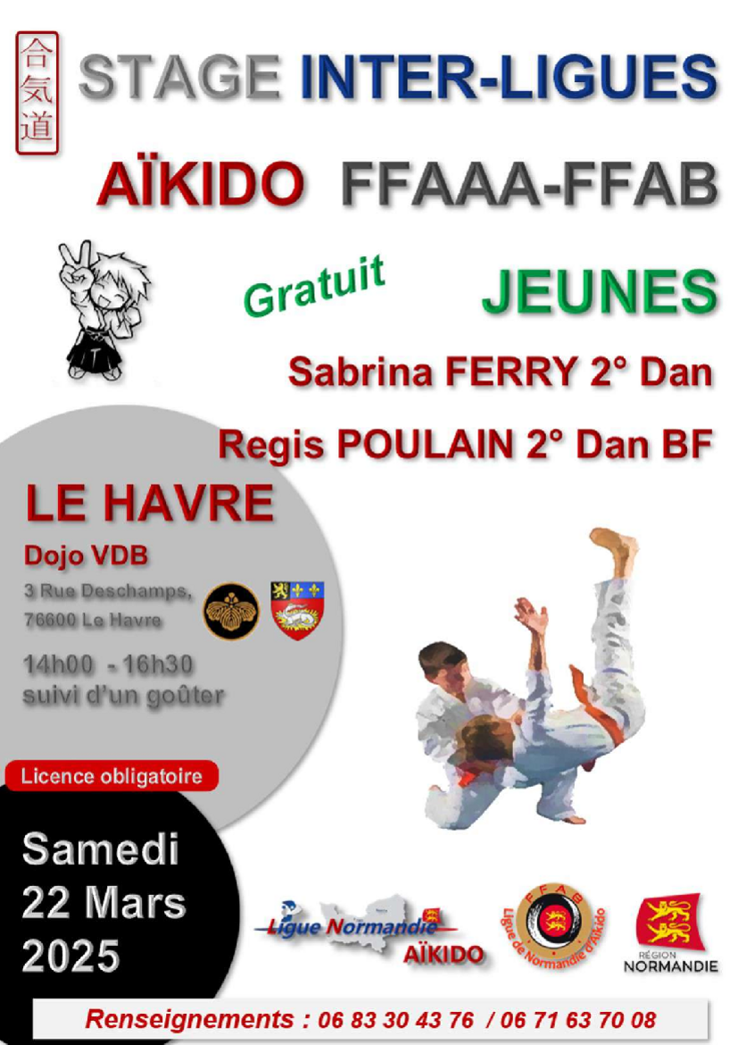 Affiche du Stage d'Aïkido à Le Havre animé par Sabrina FERRY et Régis POULAIN le samedi 22 mars 2025