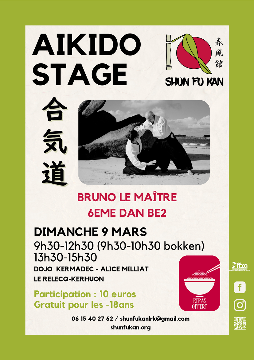 Affiche du Stage d'Aïkido à Le Relecq-Kerhuon animé par Bruno Le Maître le dimanche 9 mars 2025