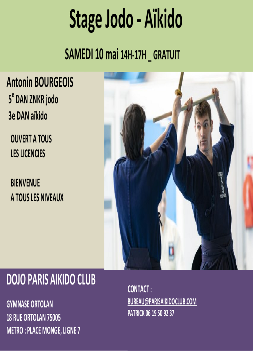 Affiche du Stage d'Aïkido à Paris animé par ANTONIN BOURGEOIS le samedi 10 mai 2025