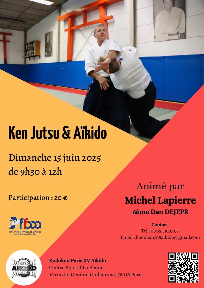 Affiche du Stage d'Aïkido à Paris animé par Michel Lapierre le dimanche 15 juin 2025