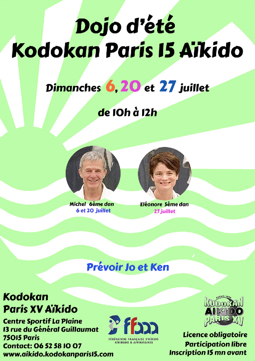 Affiche du Stage d'Aïkido à Paris animé par Michel Lapierre le dimanche 20 juillet 2025