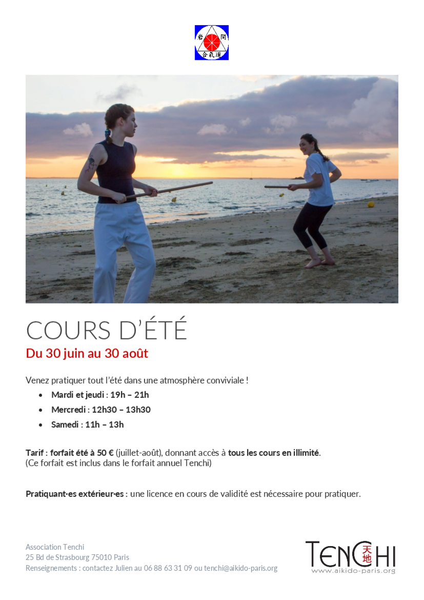 Affiche du Stage d'Aïkido à Paris animé par Julien Dubergey et Victor Detrez et Bruno Cousin et Antoine Meyer et Eric Fileyssant et Christophe Deroo et Benoît Friry du jeudi 3 juillet 2025 au dimanche 31 août 2025