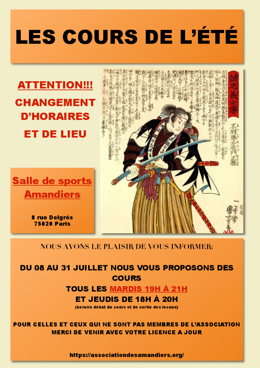 Affiche du Stage d'Aïkido à Paris animé par Enseignant.e.s des Amandiers du mardi 8 juillet 2025 au jeudi 31 juillet 2025