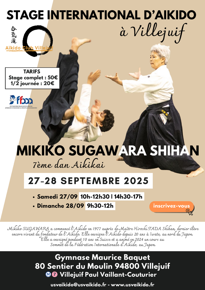 Affiche du Stage d'Aïkido à Villejuif animé par Mikiko Sugawara du samedi 27 septembre 2025 au dimanche 28 septembre 2025