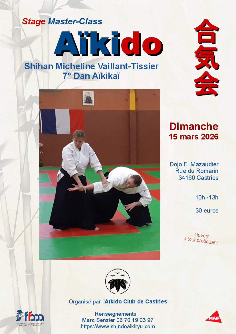 Affiche du Stage d'Aïkido à Castries animé par Micheline Vaillant-Tissier le dimanche 15 mars 2026