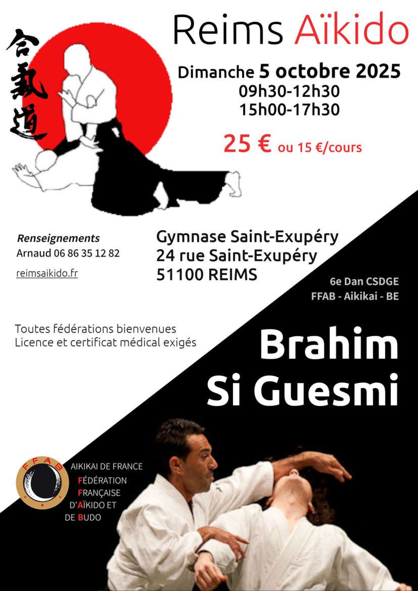 Affiche du Stage d'Aïkido à Reims animé par Brahim Si Guesmi le dimanche 5 octobre 2025