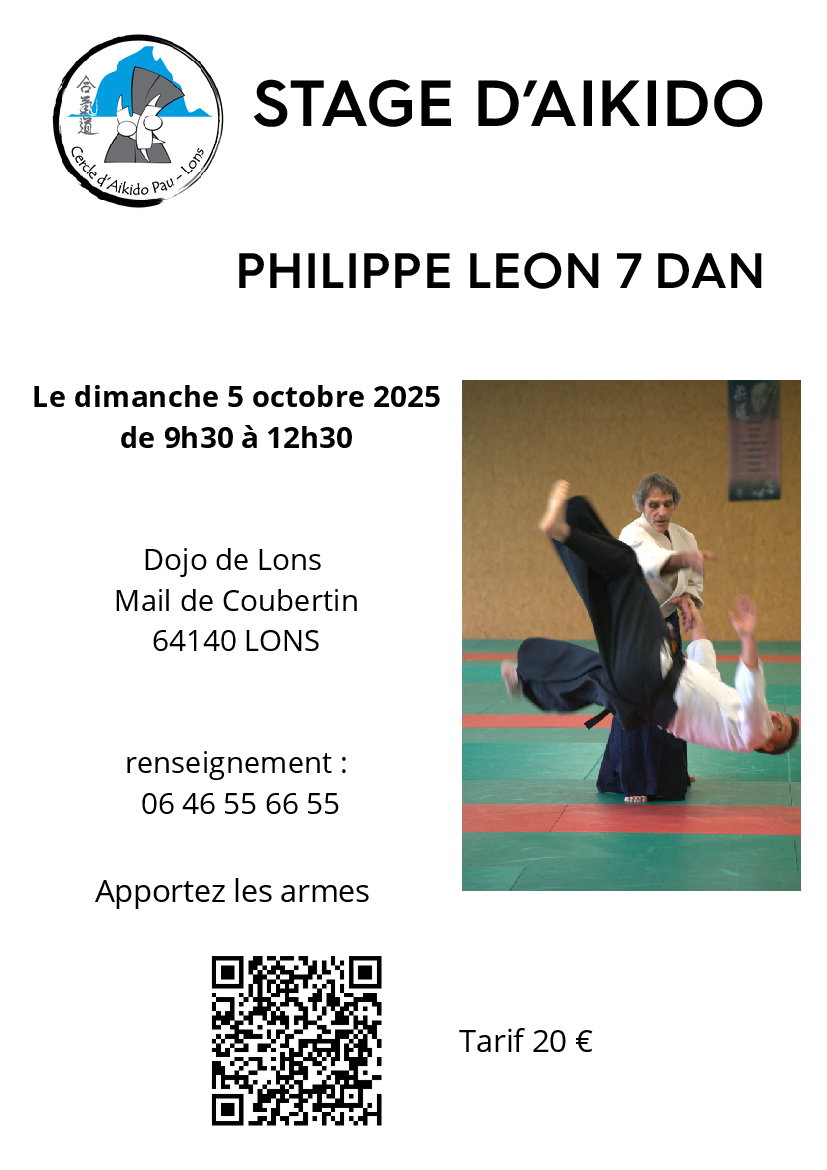 Affiche du Stage d'Aïkido à Lons animé par Philippe Léon le dimanche 5 octobre 2025