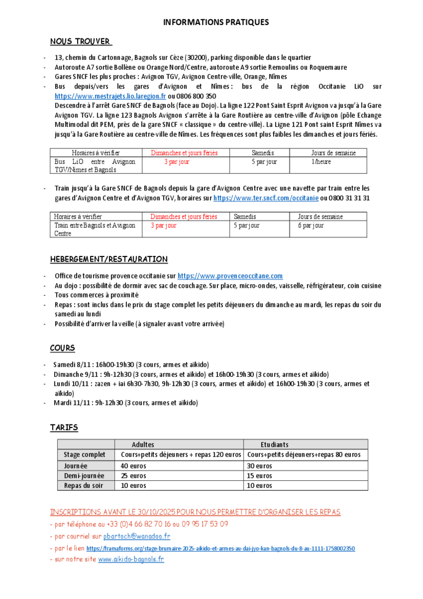 Affiche du Stage d'Aïkido à Bagnols-sur-Cèze animé par Patrick Barthélémy et Anne Ducouret et Sadek Khettab et Miguel Moreno du samedi 8 novembre 2025 au mardi 11 novembre 2025