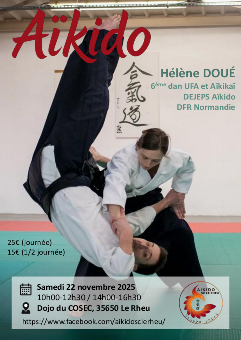 Affiche du Stage d'Aïkido à Le Rheu animé par Hélène Doué le samedi 22 novembre 2025