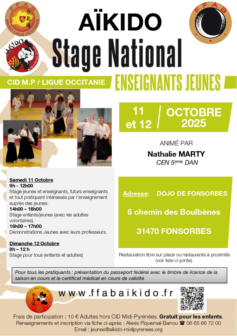 Affiche du Stage d'Aïkido à Fonsorbes animé par Nathalie Marty du samedi 11 octobre 2025 au dimanche 12 octobre 2025