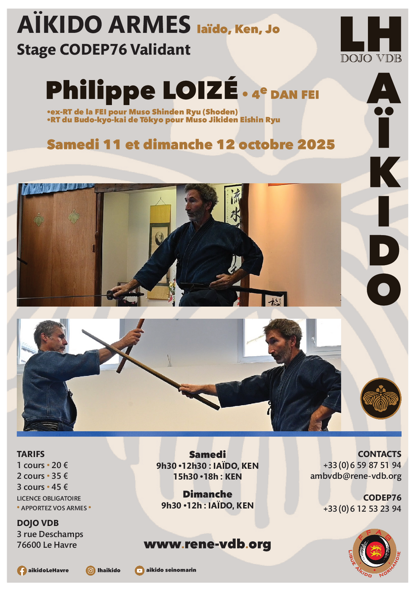 Affiche du Stage d'Aïkido à Le Havre animé par Philippe Loizé du samedi 11 octobre 2025 au dimanche 12 octobre 2025