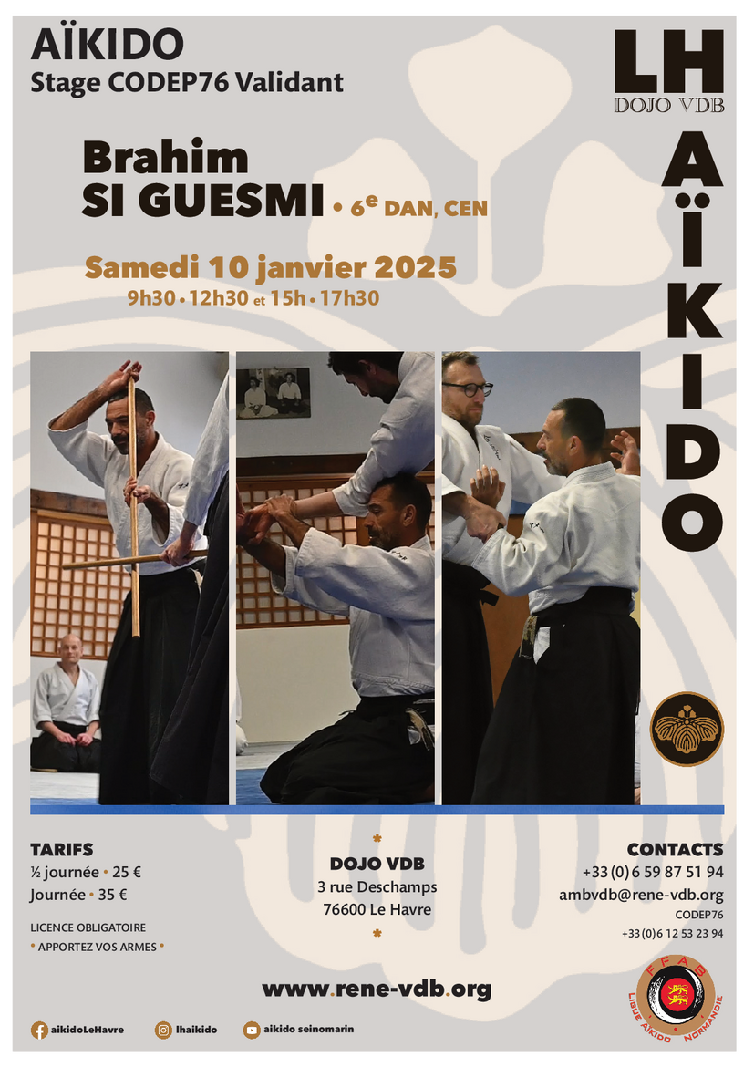 Affiche du Stage d'Aïkido à Le Havre animé par Brahim Si Guesmi le samedi 10 janvier 2026