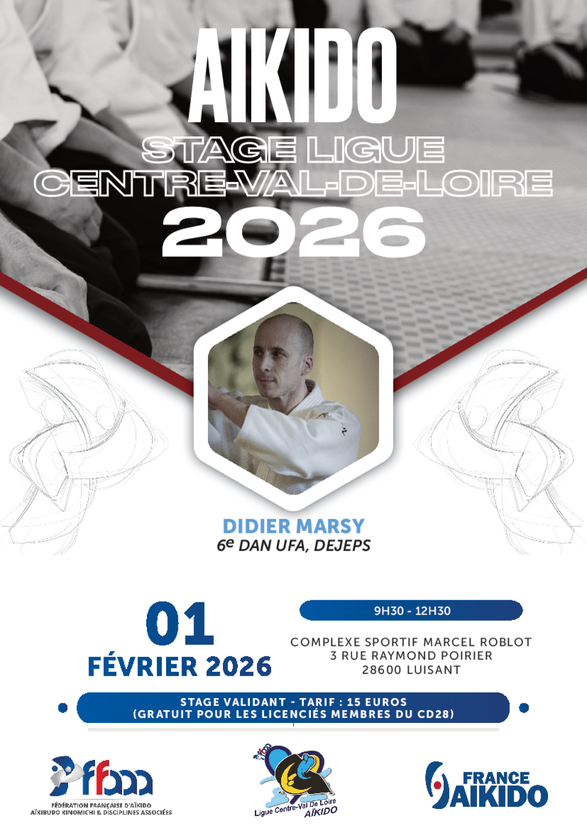 Affiche du Stage d'Aïkido à Luisant animé par Didier Marsy le dimanche 1 février 2026