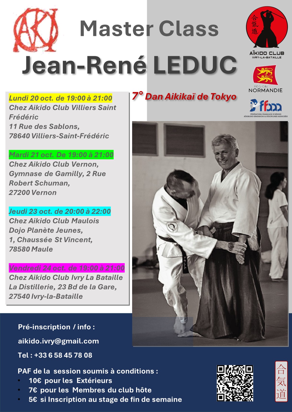 Affiche du Stage d'Aïkido à Vernon animé par Jean-René Leduc le mardi 21 octobre 2025 Affiche du Stage d'Aïkido à Vernon animé par Jean-René Leduc le mardi 21 octobre 2025