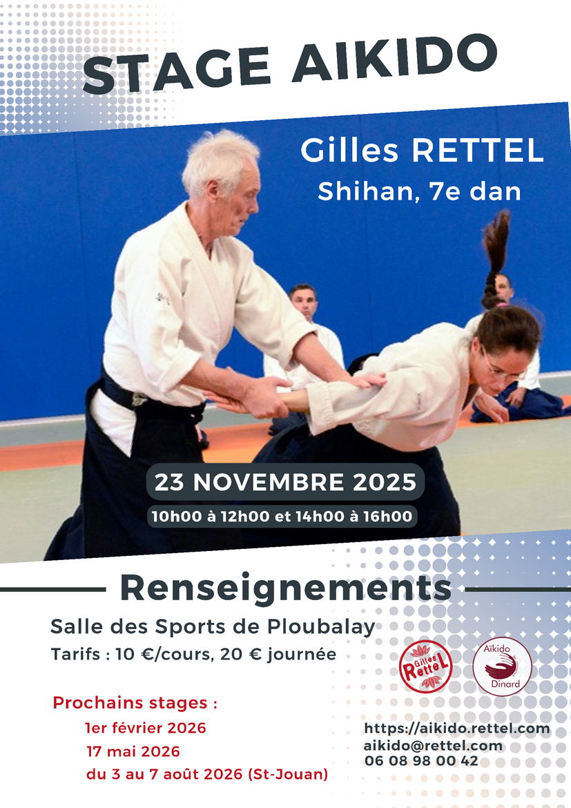 Affiche du Stage d'Aïkido à Beaussais-sur-Mer animé par Gilles Rettel le dimanche 23 novembre 2025